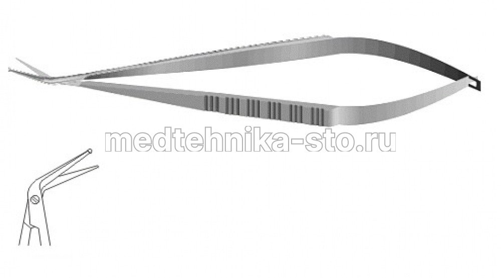 Ножницы м/х коронарные, 200 мм, пл.р.,р.ч.с пуговкой 16 мм, из.60гр