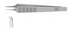 Пинцет м/х для нитей изогн., 130 мм, пл. р., р.ч. 0,3 мм, плат. 6 мм
